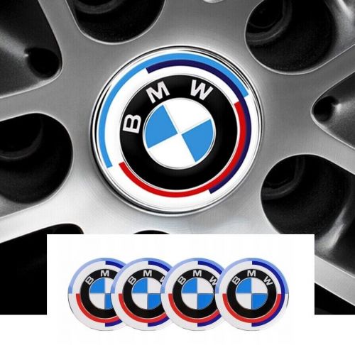 4pcs wheel hub caps 68mm 50th anniversary logo, emblem, for bmw