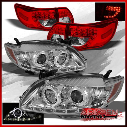 09-11 corolla halo drl led black projector headlights+red cear led tail lights