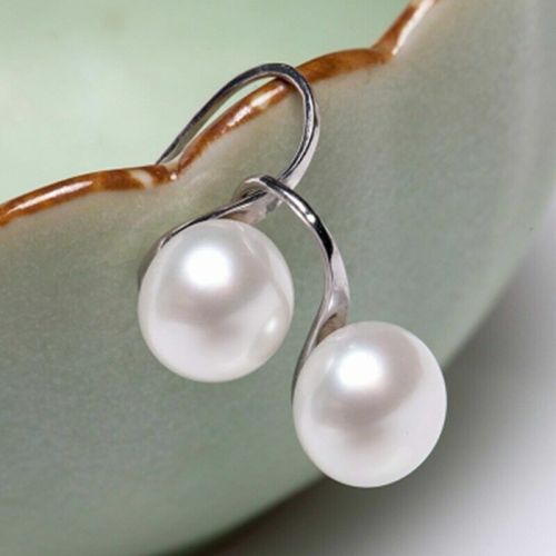 1 lady elegant white silver rhinestone earring stud crystal ear pearl women pair