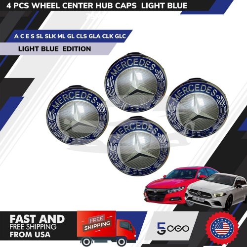 4 pcs benz wheels center caps light blue emblem 75mm oem mercedes c e s