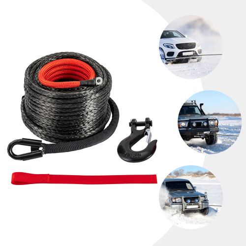 3/8*100&#034; synthetic winch rope w/hook for 4wd off-road truck jeeps atv utv suvs