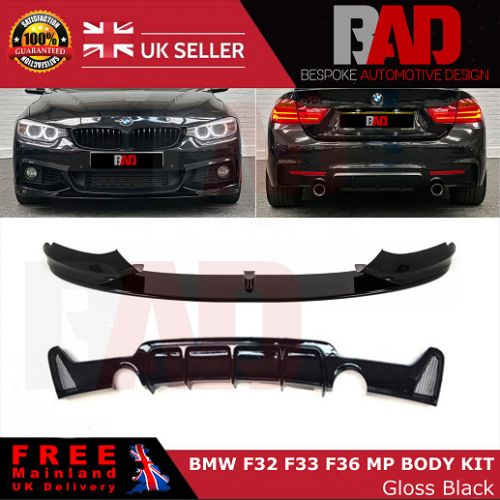 Bmw 4 series f32 f33 f36 front splitter+diffuser body kit gloss black 2013-2019