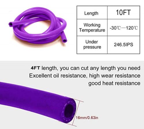 10 feet id: 3/8&#034;/ 3 ply 10mm silicone vacuum hose tube high performance purple