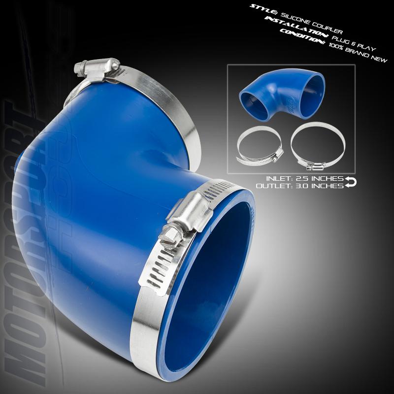 Blue 2.5"-3" 3-ply hose coupler reducer 90 degree elbow air intake clamps turbo