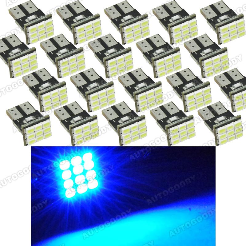 20 x blue t10 led side marker dome map light bulbs 9-smd