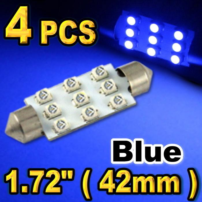 4pcs blue led lights for dome + map 1.72" 42mm 9-smd