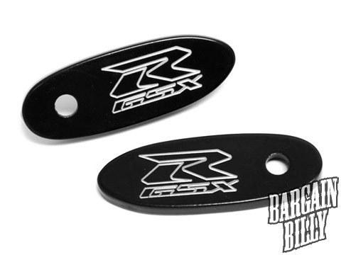 1992-2007 suzuki gsxr 600 mirror block off base plates logo engraved black set