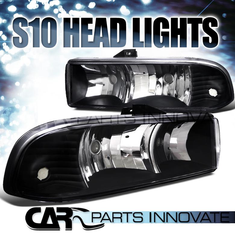 Chevy 98-04 s10 pickup blazer black housing clear crystal headlights