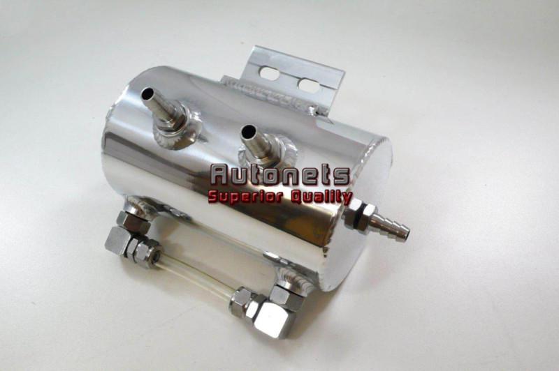 Polished aluminum universal 3"x 5" radiator overflow tank with 2 tubes & bracket