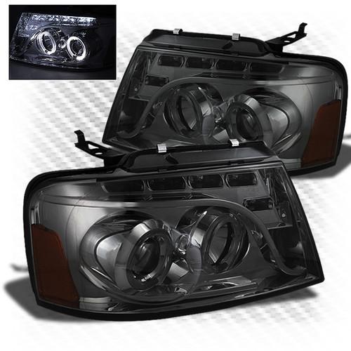 04-08 f150 smoked halo led projector headlights front lamps replacement upgrade