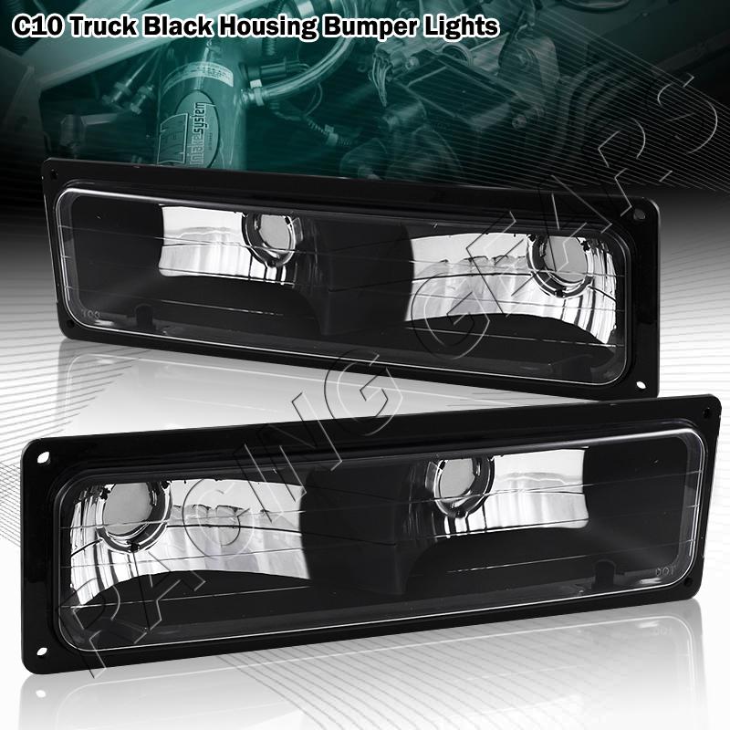 Chevrolet gmc c10 black housing clear lens chrome reflectors front bumper lights