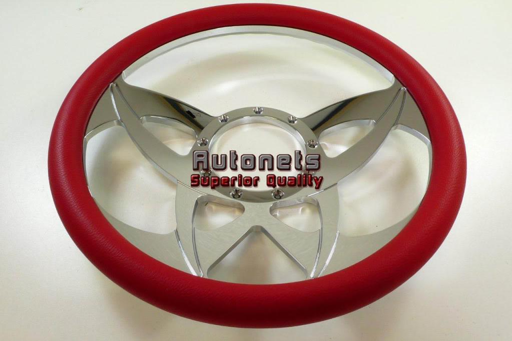 Red leather ninja chevy gm impala buick chrome aluminum steering wheel