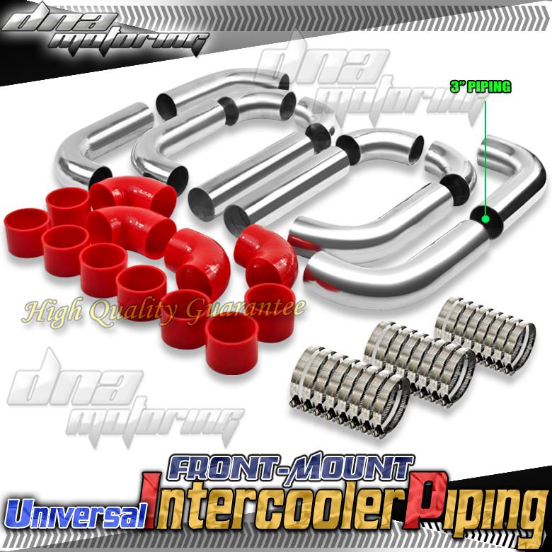 3" turbo fmic front/side mount intercooler silver aluminum 12p piping+hose+clamp