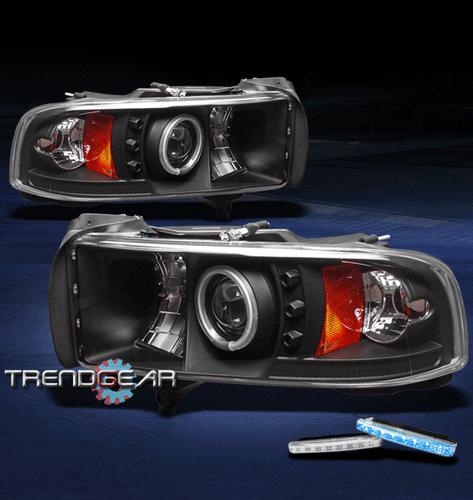 94-01 dodge ram led ccfl halo black projector head light+blue drl 1500 2500 3500