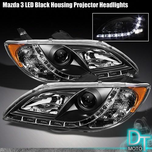 Black 04-08 mazda 3 mazda3 4dr projector headlights w/daytime led running lights