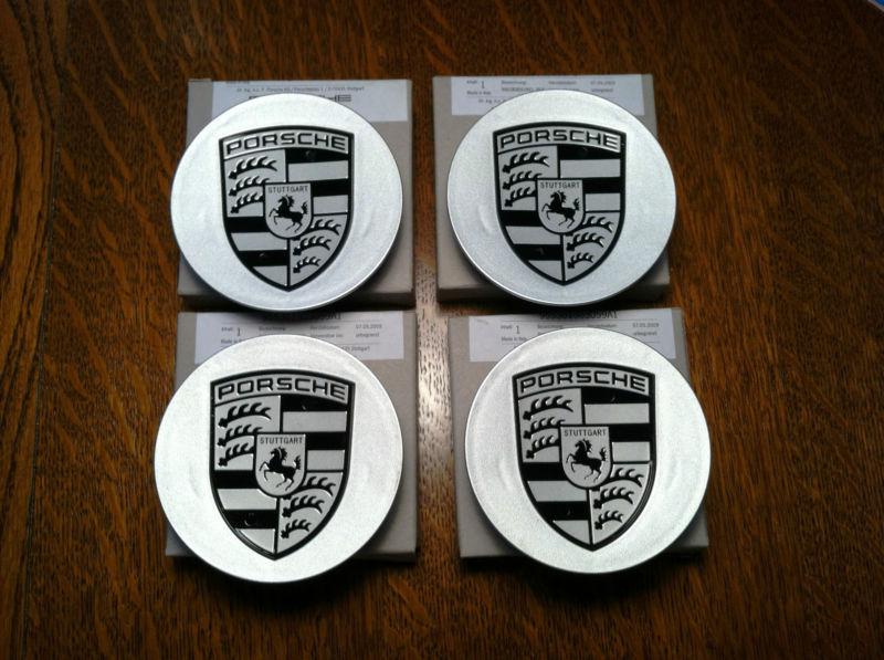 Porsche center wheel caps black emblem - set of four (4)