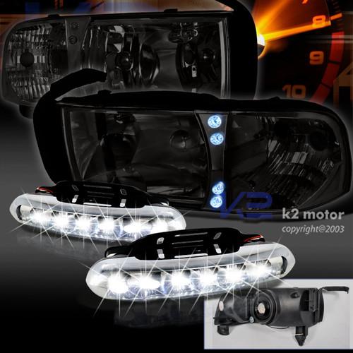 94-01 dodge ram led smoke headlights corner+ drl bumper fog lamps