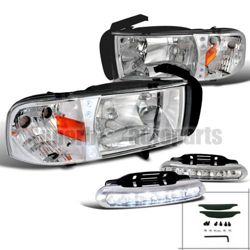 1994-2001 dodge ram 1500/2500/3500 led crystsl headlights clear+led drl lamps