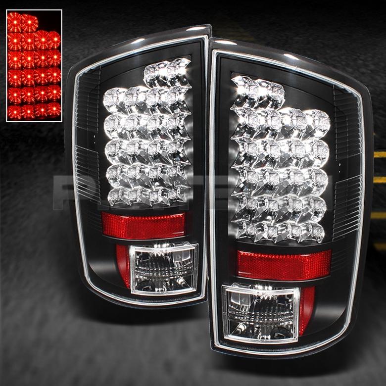 02-06 dodge ram 1500 02-06 ram 2500/3500 pickup black led tail lights lamps pair