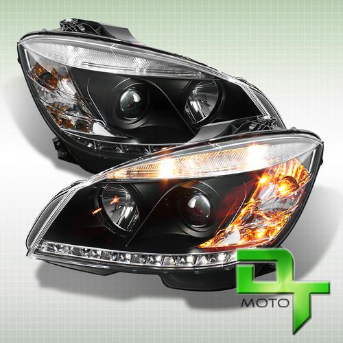 Black 08-11 benz w204 c-class projector headlights w/daytime led running lights