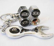 Tire valve caps with mini wrench & keychain for kia (4-piece pack)