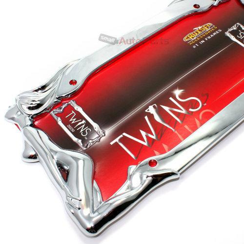 Chrome twin lady silhouettes metal license plate tag frame for auto-car-truck