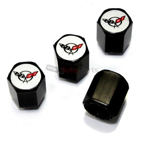 (4) chevy corvette c5 logo black abs tire/wheel pressure stem valve caps covers