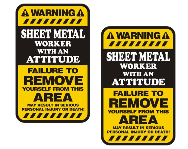 Sheet metal worker warning yellow decal set 3"x1.8" hard hat sticker zu1