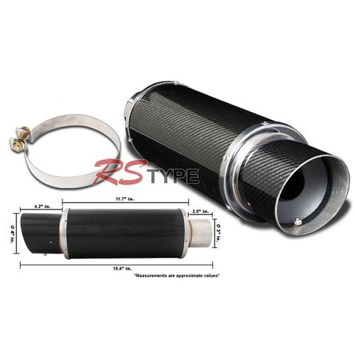 Slant stainless 3" inlet/4" outlet black carbon fiber round tip muffler exhaust