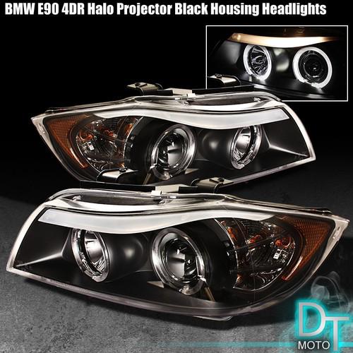 Black 05-08 bmw e90 3-series 4dr dual halo projector headlights w/led eye lid