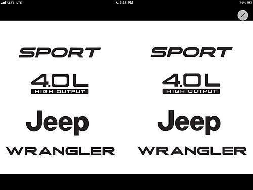 Black jeep wrangler sport 03-06 vinyl refresh kit tj 4.0l stickers emblem badge