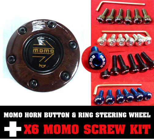 Momo wood horn button & ring steering wheel + 6 momo screw kit