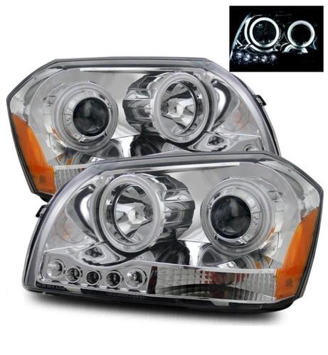 05-07 dodge magnum ccfl 7000k angel eye halo clear chrome projector headlights