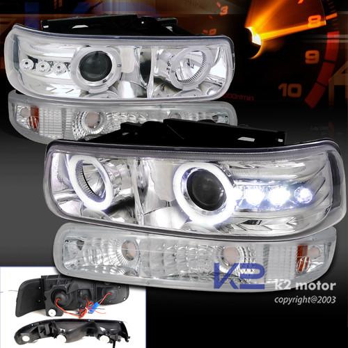 99-02 chevy silverado chrome led halo projector headlights+clear bumper lamps