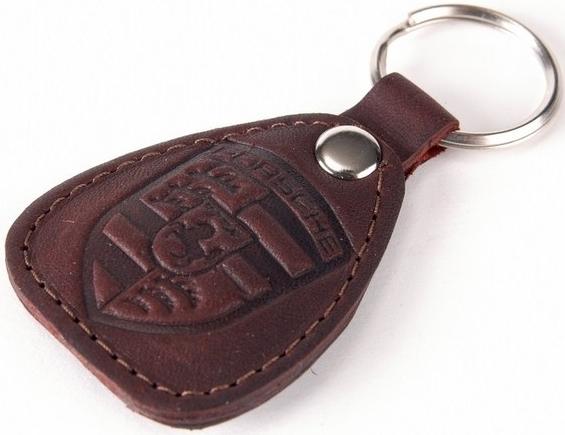 New leather brown keychain car logo porsche auto emblem keyring