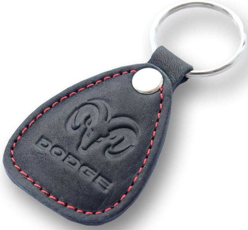 New leather black / red keychain car logo dodge auto emblem keyring