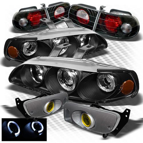 92-95 civic 3dr black pro headlights + altezza tail lights + yellow fog lights