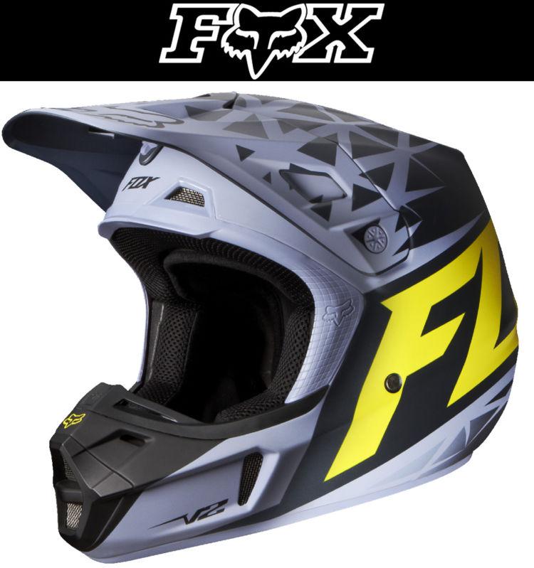 Fox racing v2 given grey yellow dirt bike helmet motocross mx atv 2014