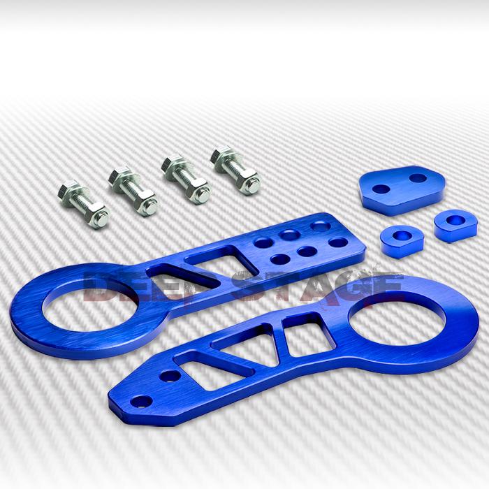 Front+rear cnc anodized aluminum jdm/usdm sport towing hitch tow hook kit blue