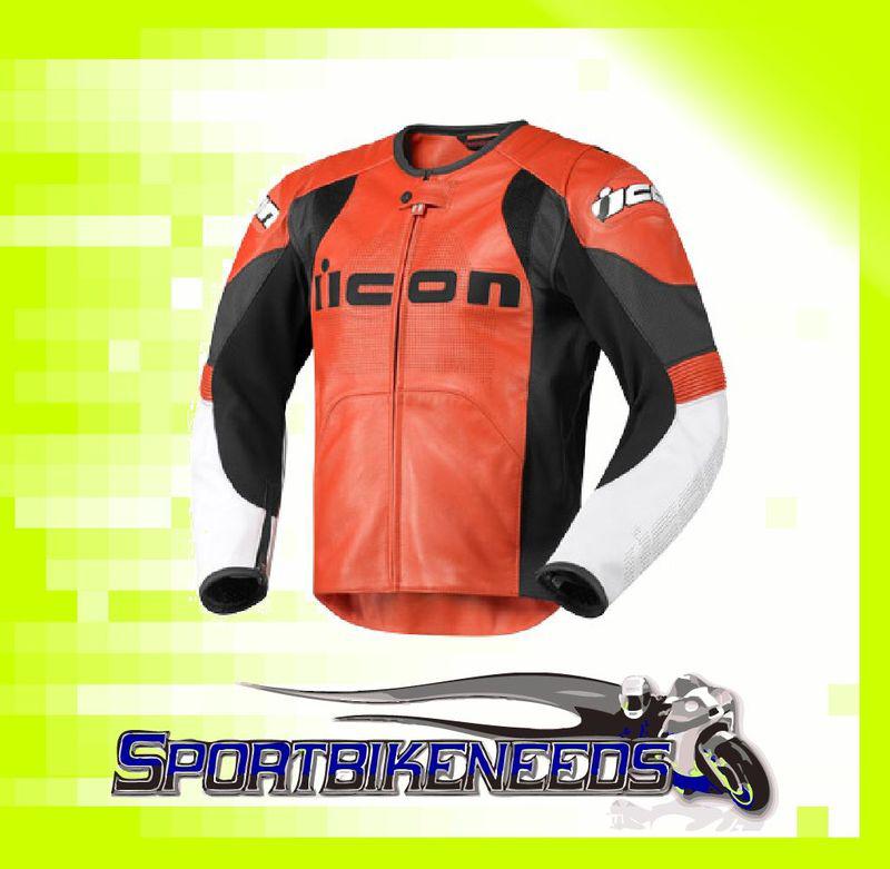 Icon overlord prime leather jacket orange black small s