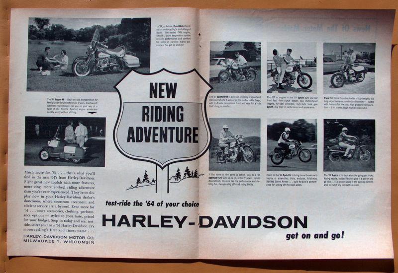 1032   1964 harley davidson models centerfold pullout ad!