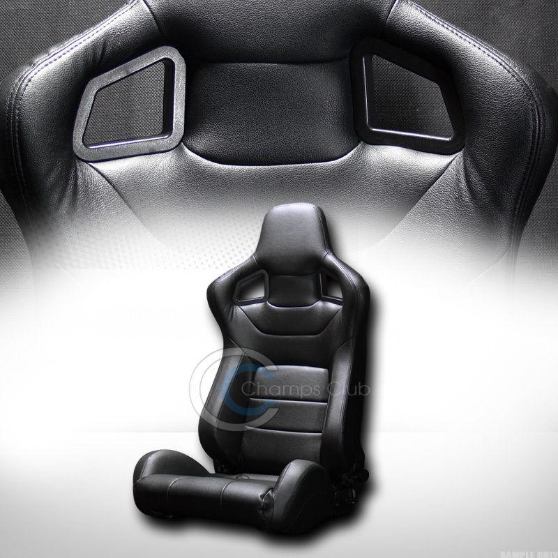 1p universal mu-type blk pvc leather car racing bucket seat+slider euro vehicle