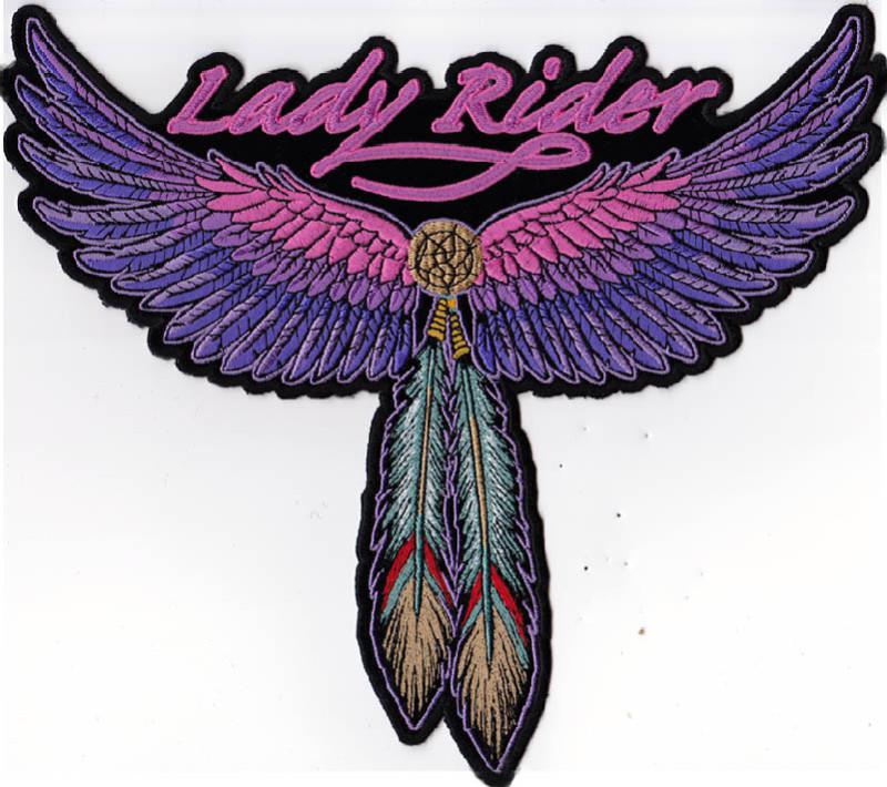 Lady rider wings motorcycle large vest patch