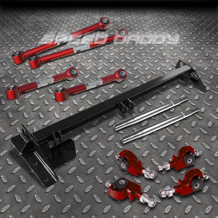 Red rear lower+upper+traction control arm+front camber kit 90-93 honda accord cb