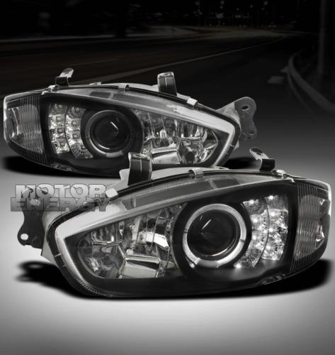 1997-2002 mitsubishi mirage de ls 2dr halo led projector headlights lamp black