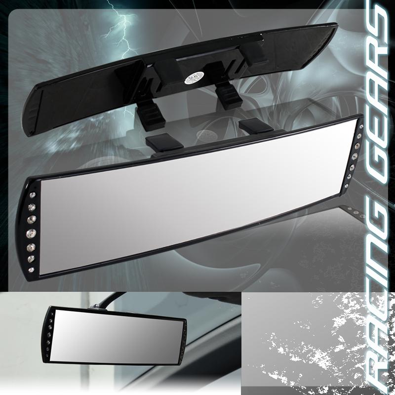 Jdm 12" 300mm wide convex clip-on panoramic rhinestone diamond rear view mirrors