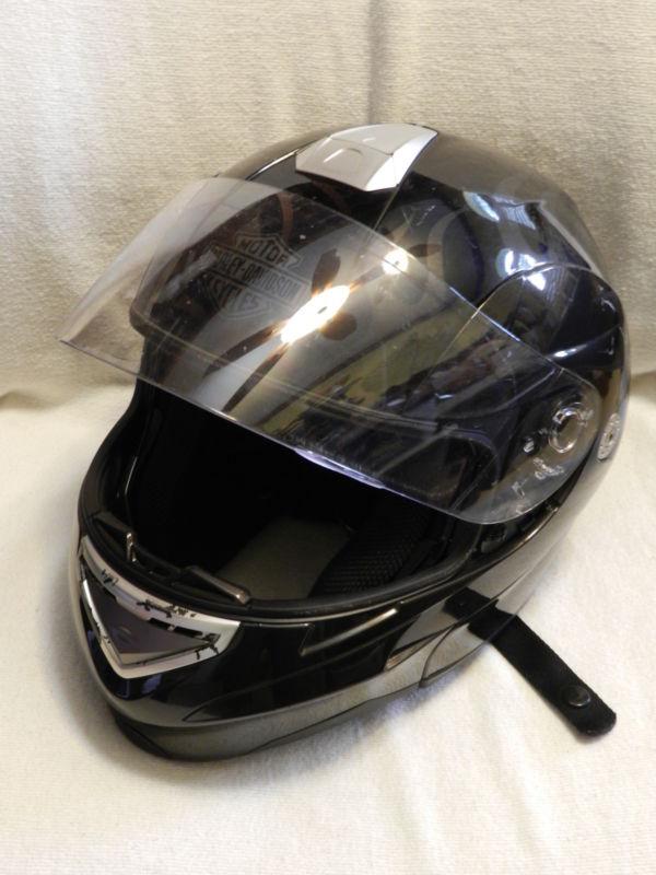 Harley davidson gloss black full face helmet w/flames visor  xs  dot  