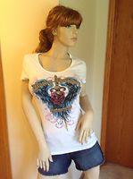 Nwt~harley-davidson®  dagger rose scoop neck white short sleeve t-shirt (large)