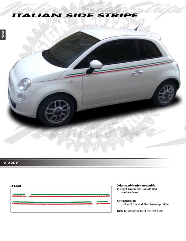 Fiat 500 italian stripe / 3m vinyl graphics decals stripes emblems trim kit 
