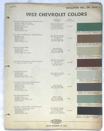 1952 chevrolet ppg  color paint chip chart all models original 